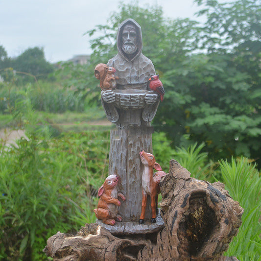 St. Francis St. Francis And Animal Friends Resin Crafts Outdoor Garden Statue Bird Feeder
