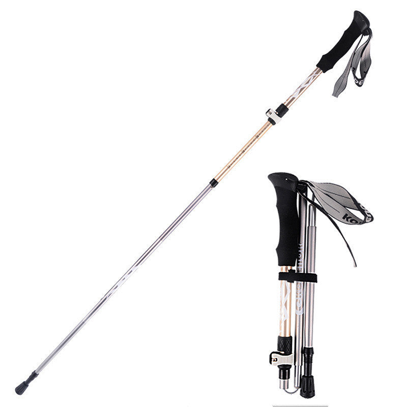 Outdoor folding trekking pole aluminum alloy 5-section outer lock and portable