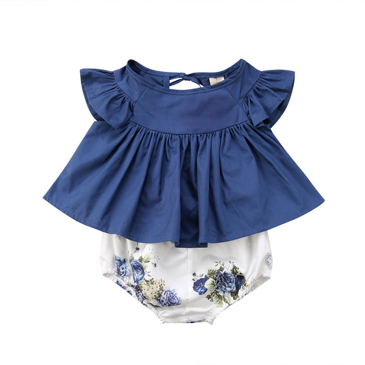 Newborn Infant Baby Girl Dress Floral Top   Panties Low Clothing 0-24m