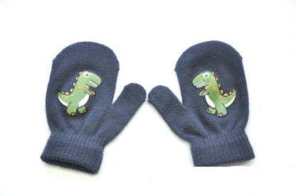 Little dinosaur pattern knitted gloves