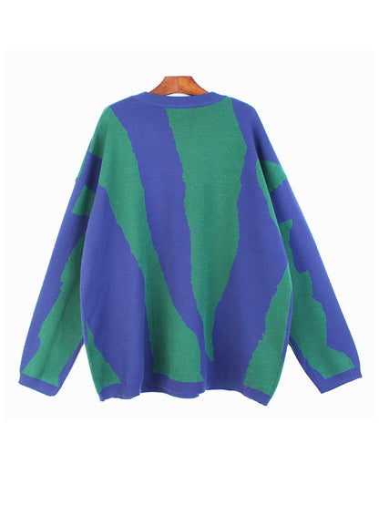 Blue Big Size Knitting Sweater Loose Fit Round Neck Long Sleeve Women Pullovers New Fashion Autumn Winter