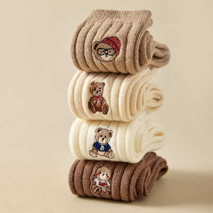 Women's Solid Color Cartoon Embroidery Bunching Socks