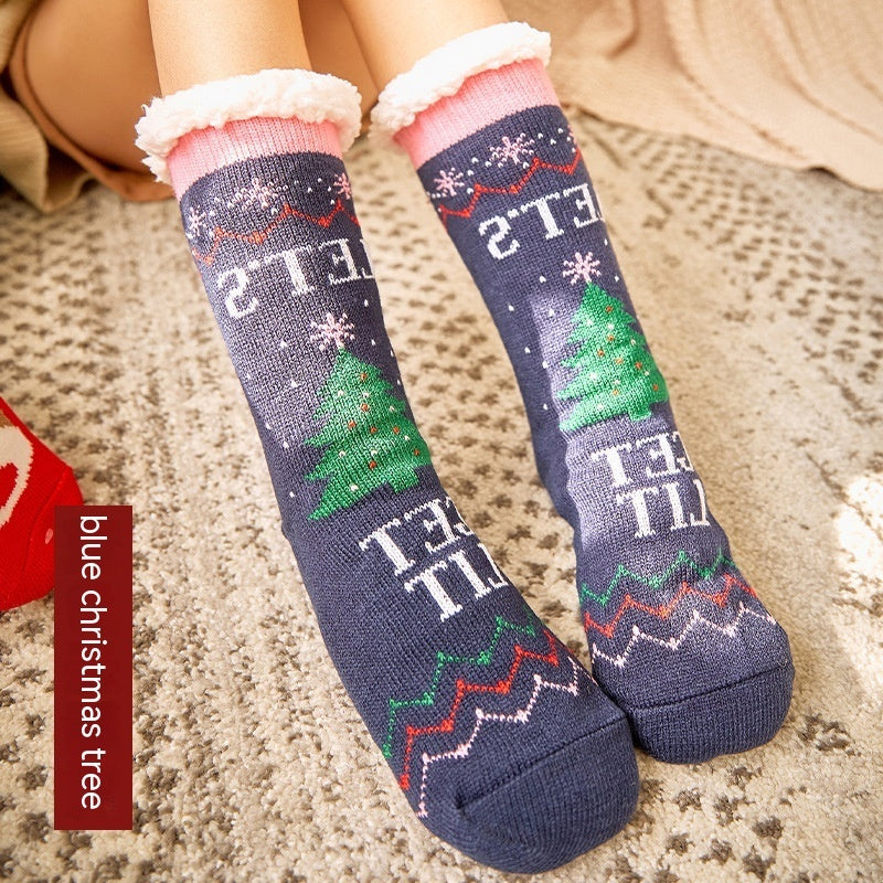 Winter Warm Non-slip Mid-calf Home Fleece-lined Thickened Room Socks Coral Fleece Sleeping