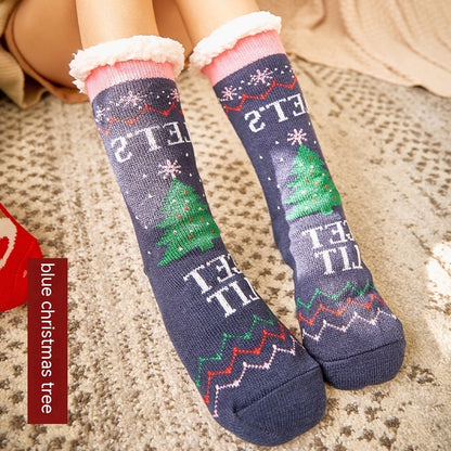 Winter Warm Non-slip Mid-calf Home Fleece-lined Thickened Room Socks Coral Fleece Sleeping