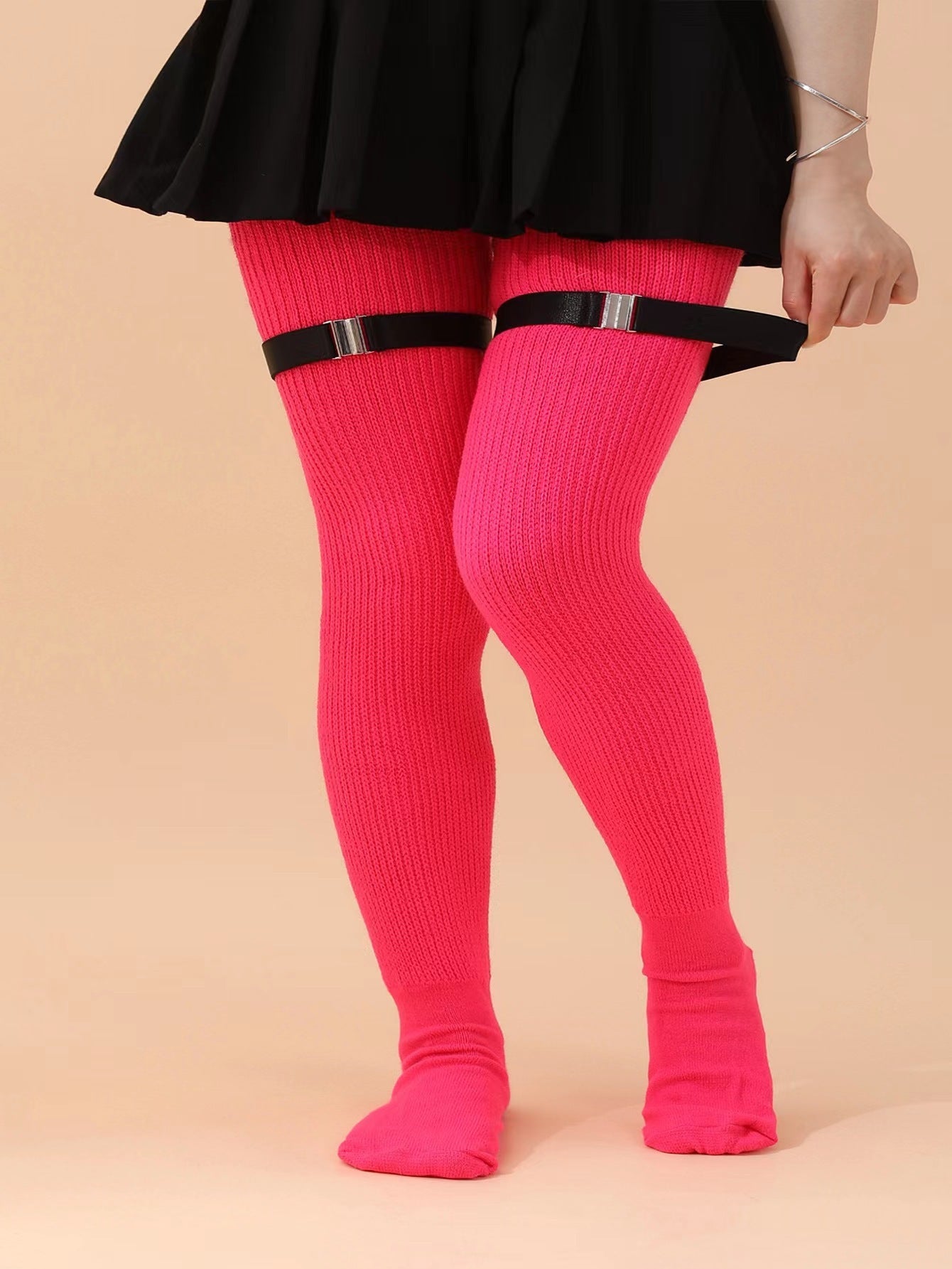 Knee Length Anti Slip Long Tube With Thick Wool Knitted Garter Buckle