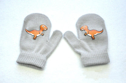 Little dinosaur pattern knitted gloves