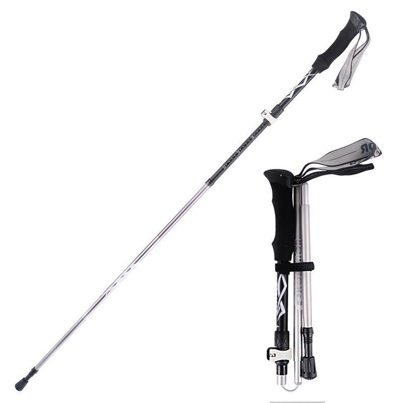 Outdoor folding trekking pole aluminum alloy 5-section outer lock and portable