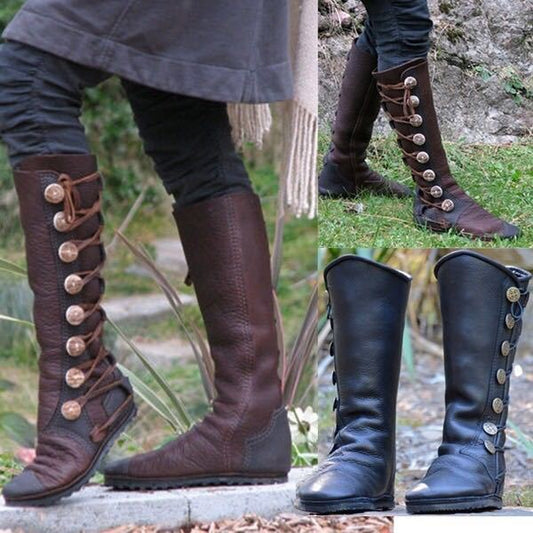 Women's boots with square heel side zipper buttons