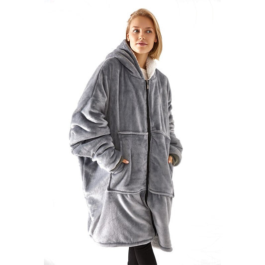 Comfort Oversized Blanket Hoodie Lazy Blanket Hooded Pocket Zipper Thick Warm Winter Clothes TV Fleece Sweatshirt Blanket