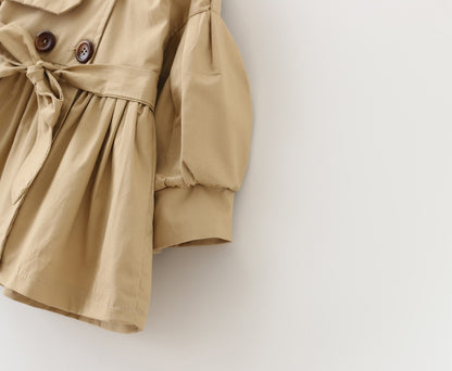 Double-breasted button trench coat belt trench coat skirt