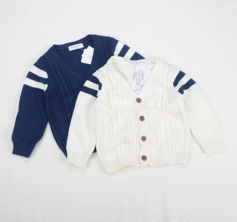 Boy's Thick Needle Sweater Cardigan College Style Wool Jacket