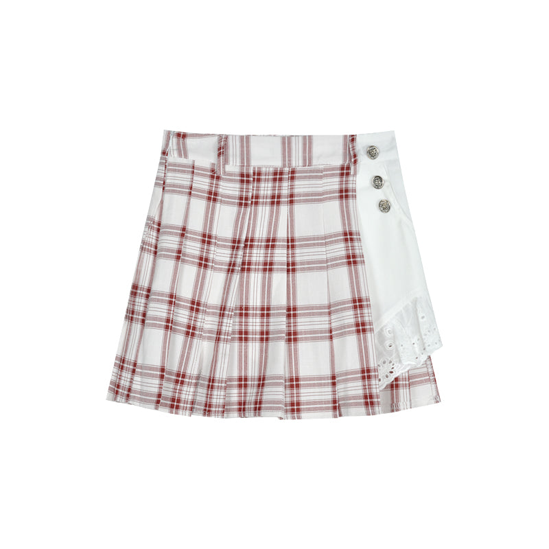 Two-piece pleated skirt and plaid top