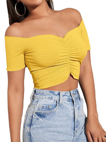 Women's Fashion Slimming Solid Color Off-shoulder Top T-shirt