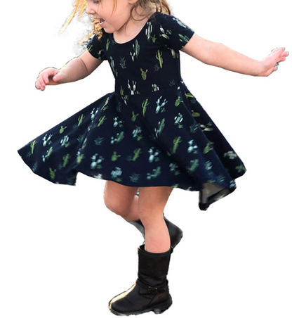 Fashion Kids Girls Dress Cactus Printed Dress