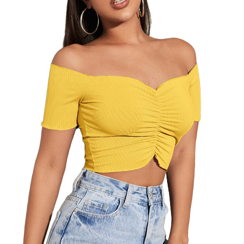 Women's Fashion Slimming Solid Color Off-shoulder Top T-shirt