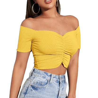 Women's Fashion Slimming Solid Color Off-shoulder Top T-shirt