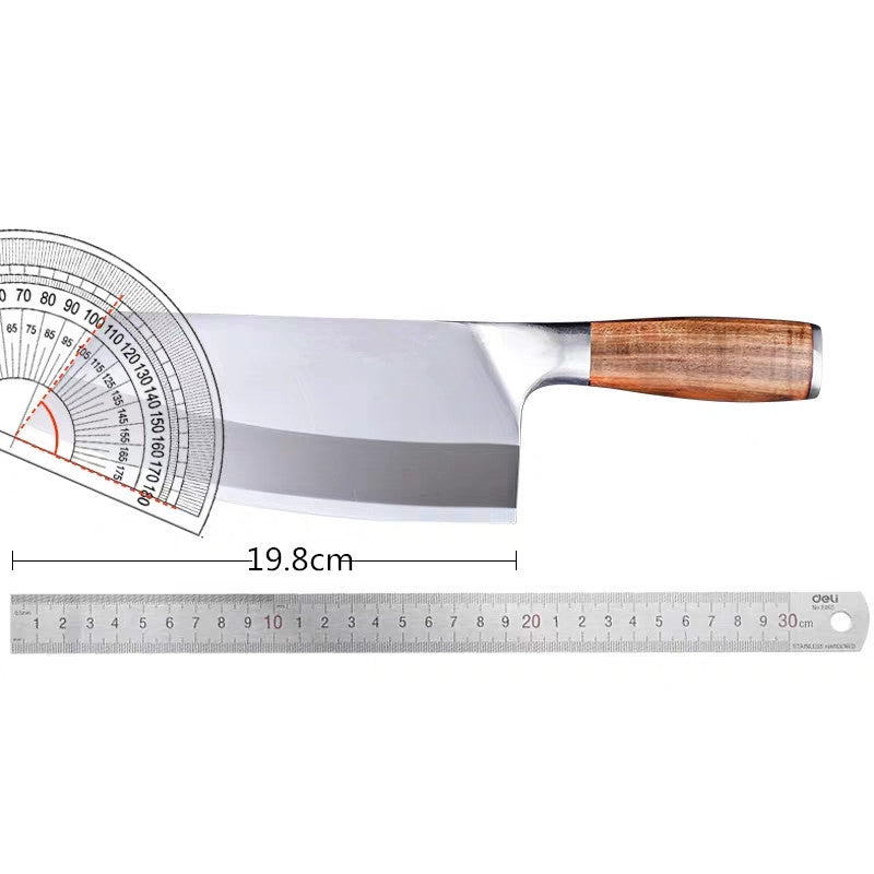 Stainless steel kitchen knife with yellow wooden handle