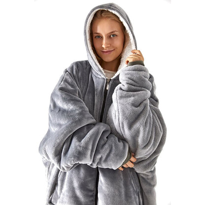 Comfort Oversized Blanket Hoodie Lazy Blanket Hooded Pocket Zipper Thick Warm Winter Clothes TV Fleece Sweatshirt Blanket