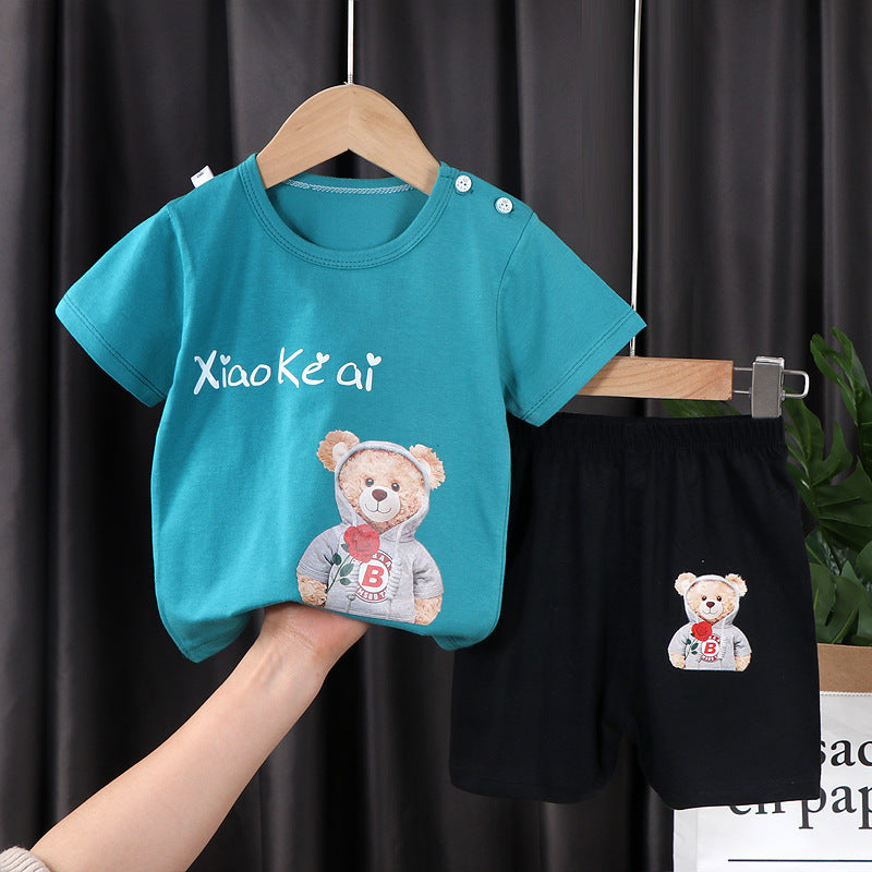 Two-piece Cotton T-shirt With Short Sleeves For Boys And Girls