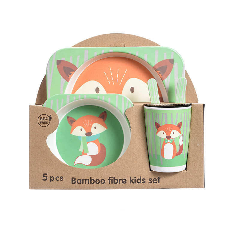 5pcs Baby Natural Bamboo Tableware Set