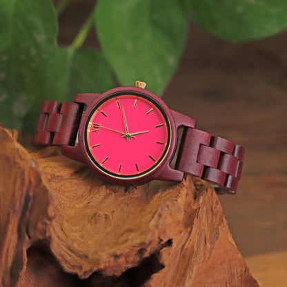 Ladies New Wooden Watch, Shell Face Casual Wooden Quartz Watch, Violet Wood Watch