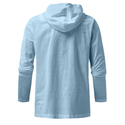 Pocket Solid Hooded Long Sleeve T-Shirt