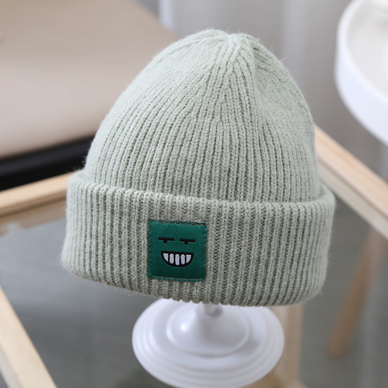 South Korea With The Same Paragraph Candy Color Expression Cloth Label Children's Knitted Hats