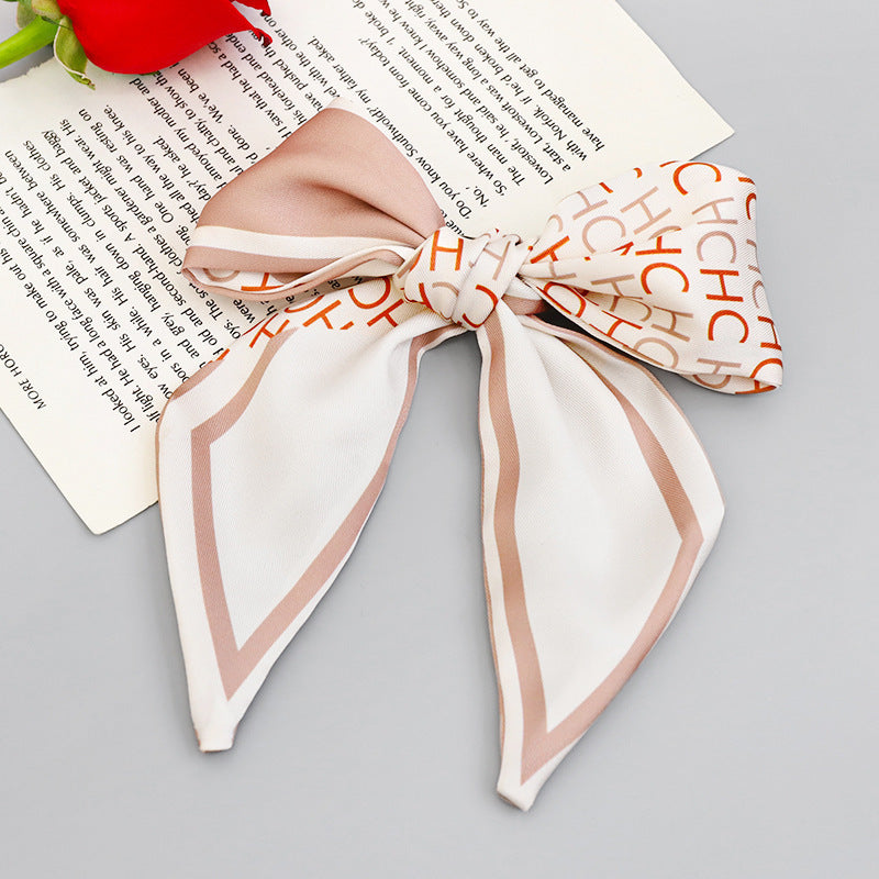 Printed Fabric Bow Ponytail Spring Clip Ladies Outing Headdress Top Clip