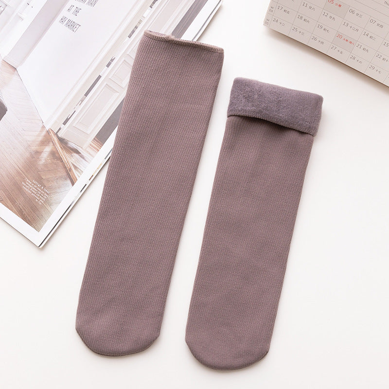 Women's Mid-calf Vertical Stripes Imitation Cashmere Fleece-lined Thickened Non-slip Warm Room Socks