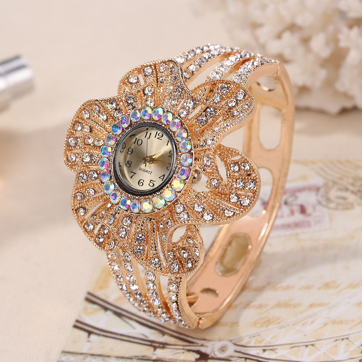 Personalized rhinestone bracelet watch