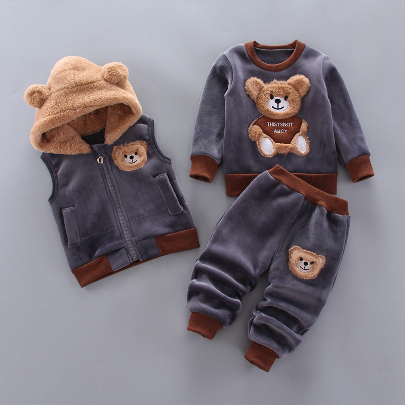 New Korean Cartoon Plus Velvet Bear Three-piece Suit