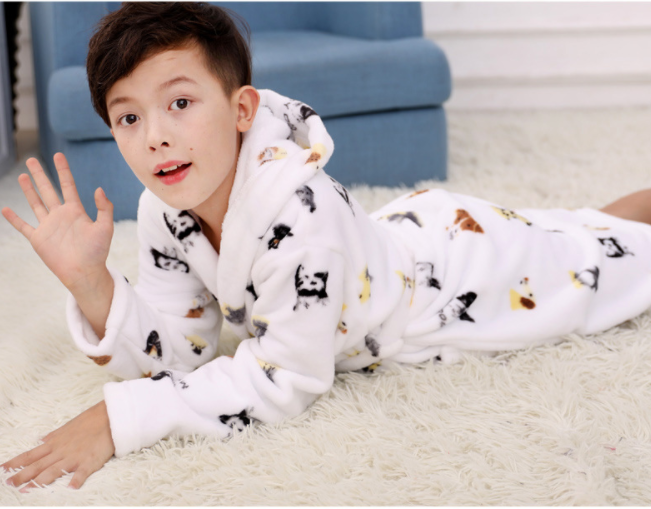 Children's Nightgown Boy's Bathrobe Flannel Thickened Coral Fleece Pajamas Home Service