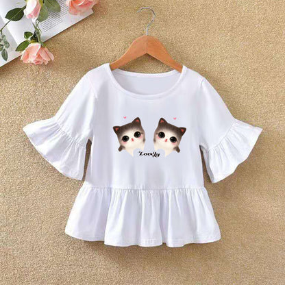 Children's Ruffled Sleeve T-shirt Summer Bottoming