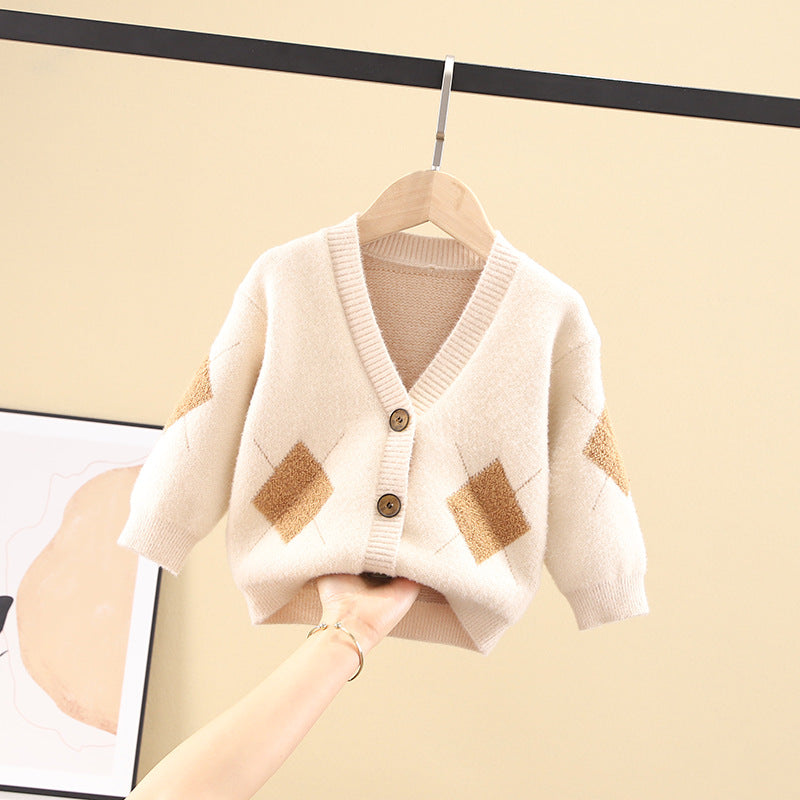 Children's cardigan crystal wool coat