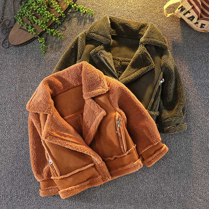 Long-sleeved short brown children's jacket