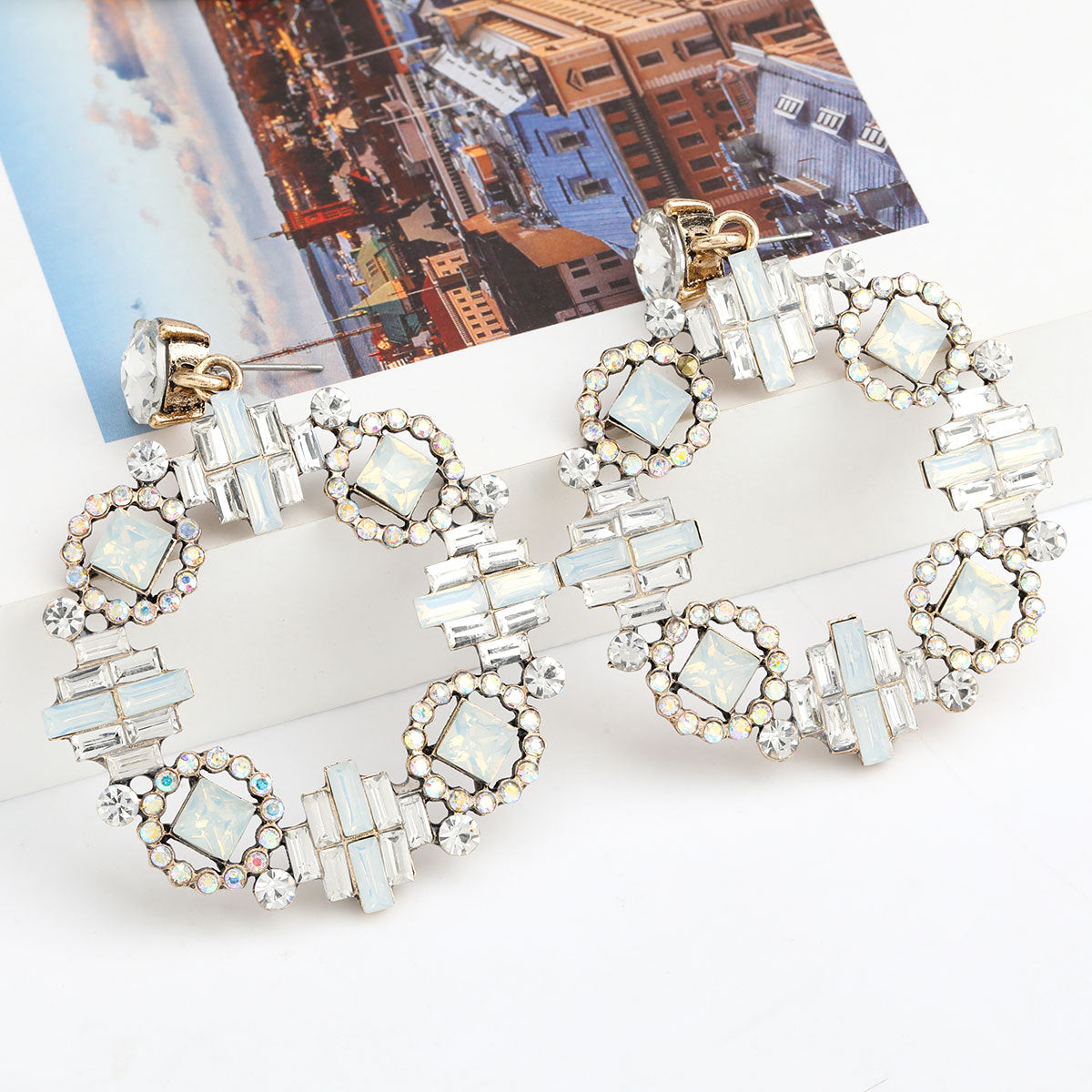 Fashion Color Diamond Round Alloy Diamond Geometric Earrings