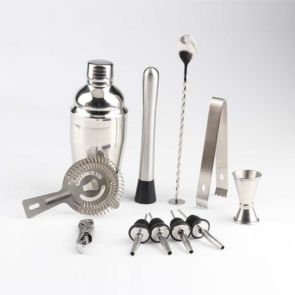 Stainless Steel Cocktail Shaker  with Wooden Stand for Home Bar Party