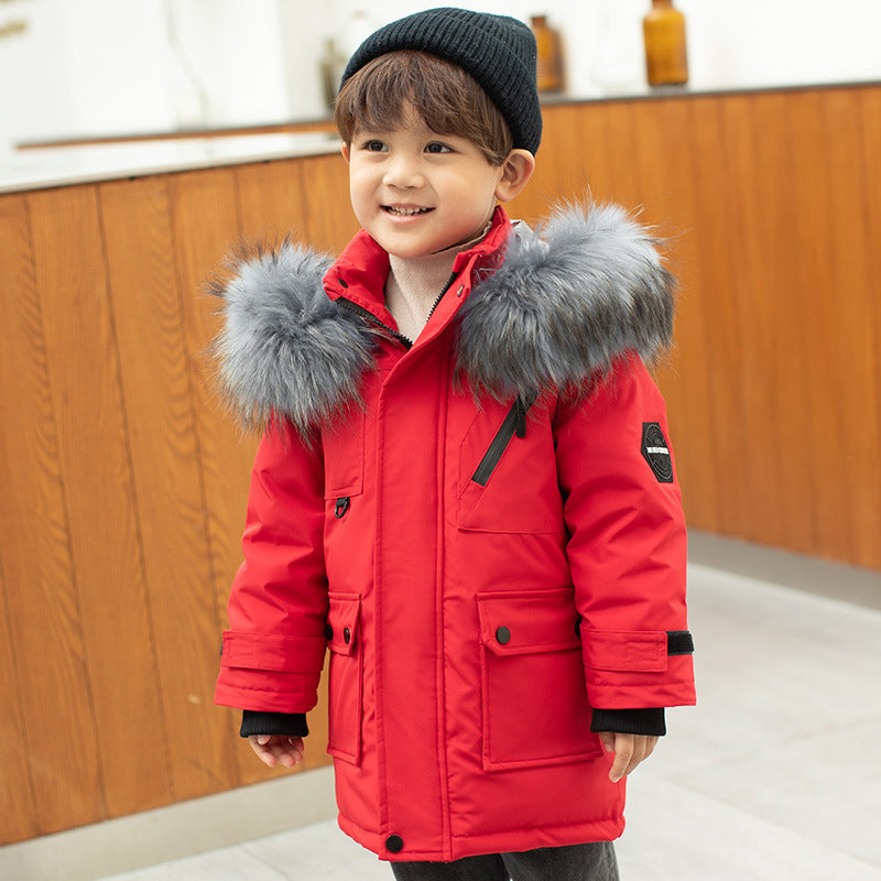 Boys' Mid-length Thickened White Duck Down Jacket