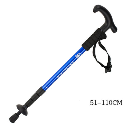 Four-section straight shank and curved handle aluminum alloy trekking pole