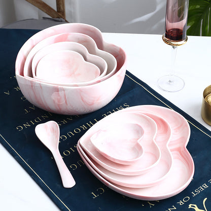 Creative love heart-shaped ceramic tableware couple bowl and spoon set