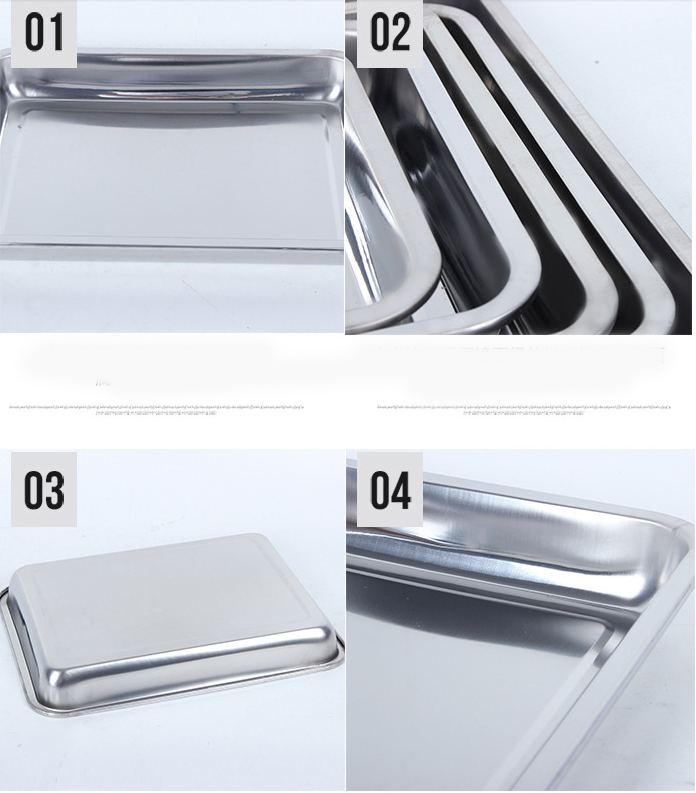 Stainless Steel Storage Trays Square Plate Thickening Pans Rectangular Tray Barbecue Deep Rice Dishes Bbq Kitchen Accessories