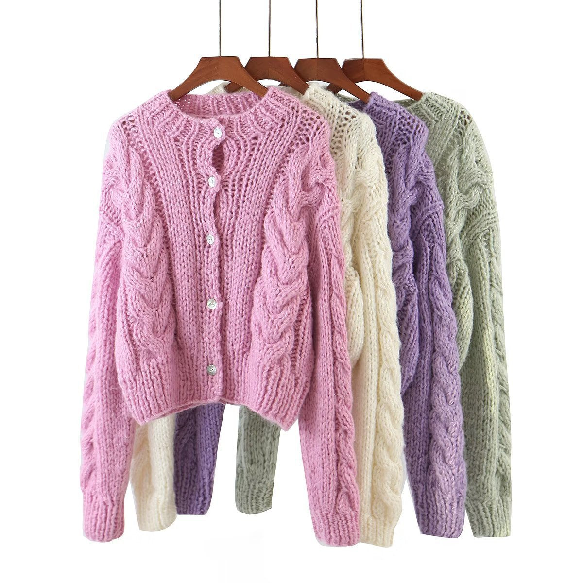 Autumn New Women's Fashion Casual Solid Hand Knitted Cardigan Sweater