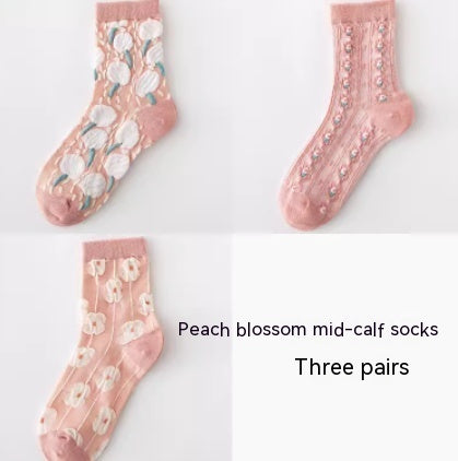 Korean Version Flower Three-dimensional Spring And Autumn Long Socks