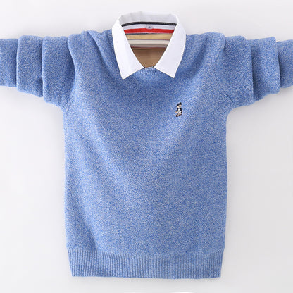 Sweater cotton boy fake two-piece sweater