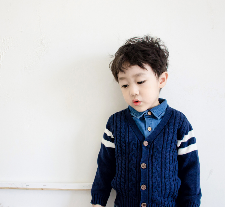 Boy's Thick Needle Sweater Cardigan College Style Wool Jacket