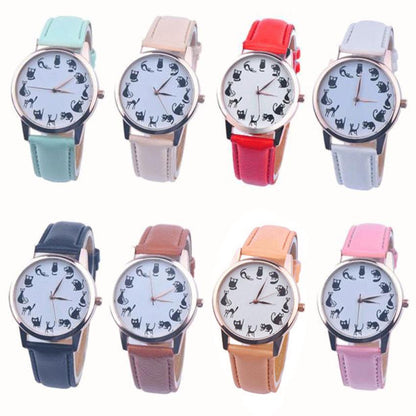 Cat Lover Womens Watch Leather Quartz