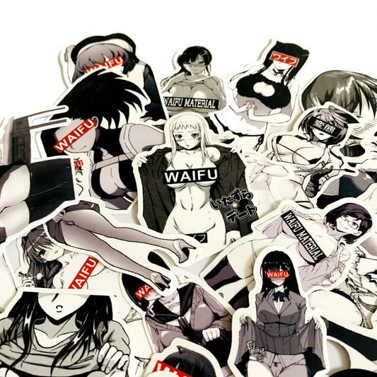 30 black and white bunny girl stickers