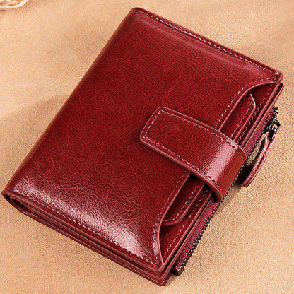 Women's leather card holder with leather buckle