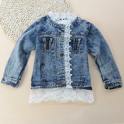 Washed lace denim jacket