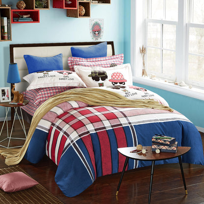 Four-piece cotton brushed striped plaid